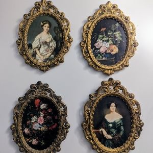 Vtg Italian Floral Figural Lady Metal? Picture Frame Oval Scroll Work Set Of 4